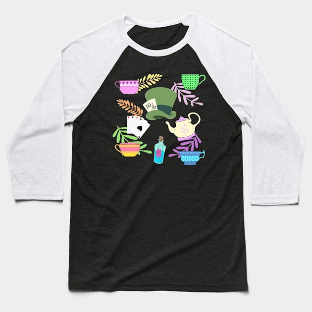 Wonderland Pattern Baseball T-Shirt by Mint-Rose